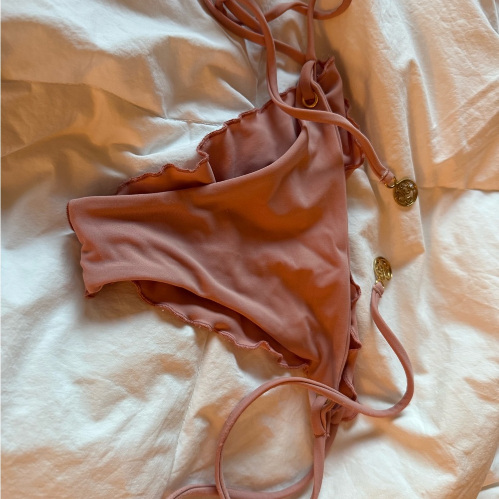 Luli fama Mauve Pink Bikini Bottom with Gold Charm Accents